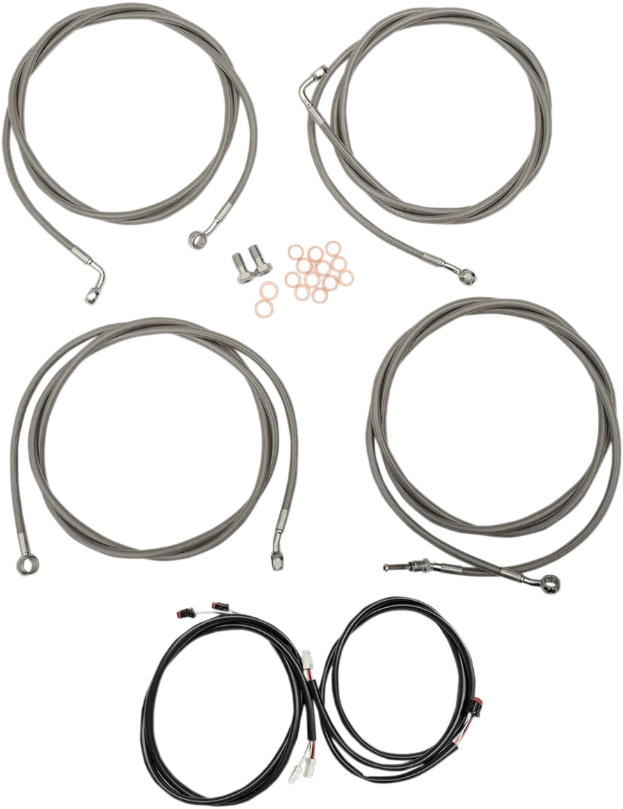 LA Choppers LA-8055KT3-16 Complete Handlebar Cable/Brake & Clutch Line/Wire Kit - Stainless Braided