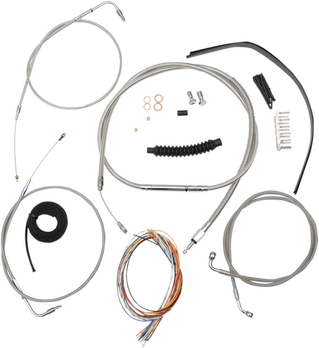 LA Choppers LA-8230KT2-19 Complete Handlebar Cable/Brake & Clutch Line/Wire Kit - Stainless Braided
