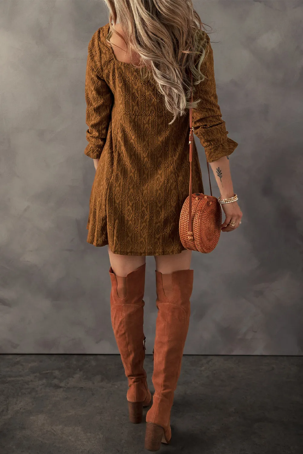 Lace Crochet Buttoned Mini Dress Romance
