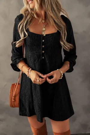Lace Crochet Buttoned Mini Dress Romance