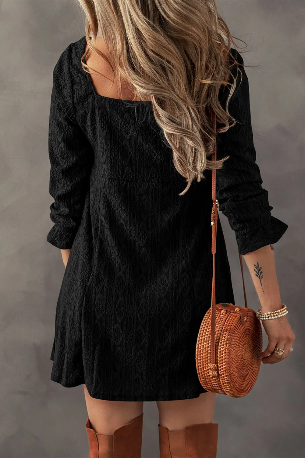 Lace Crochet Buttoned Mini Dress Romance