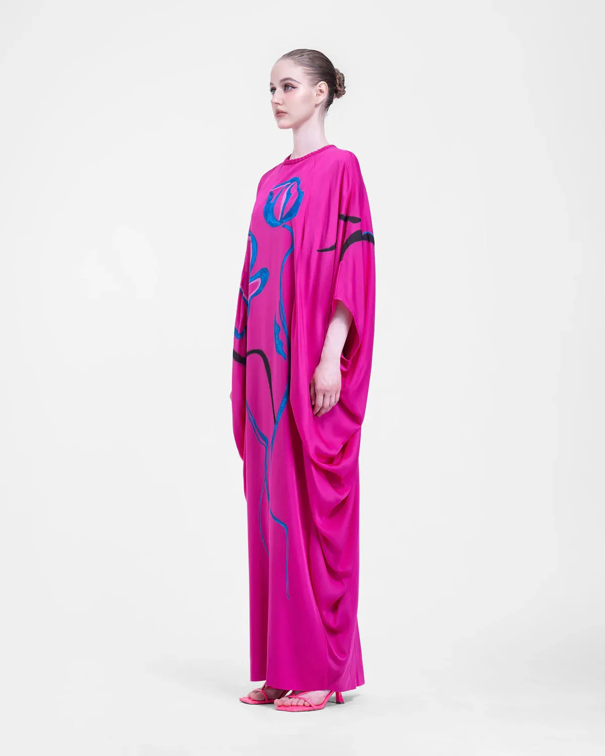 Landscape on Petal - Fuchsia Cocoon Kaftan Dress