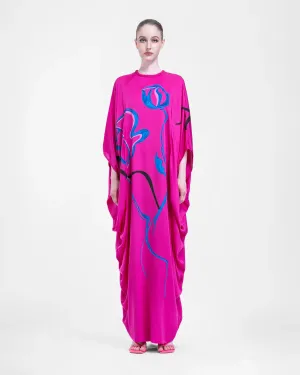 Landscape on Petal - Fuchsia Cocoon Kaftan Dress