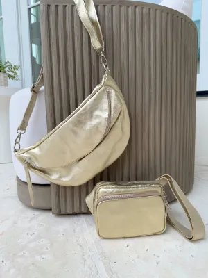 Large Metallic Gold Crossbody Purse