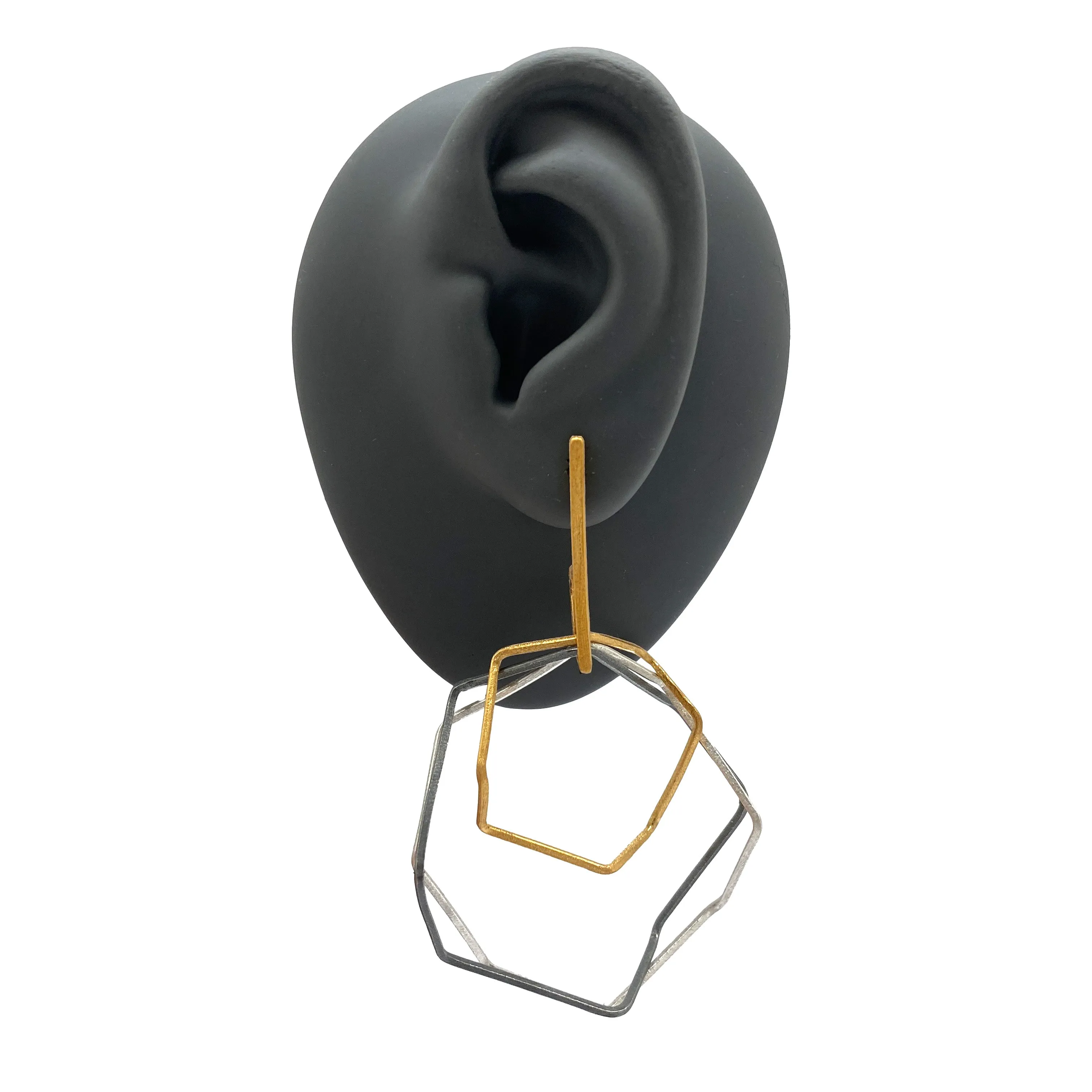 Layered Silver and Gold Octagon Earrings