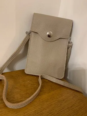 Leather Phone Crossbody Bag in Beige