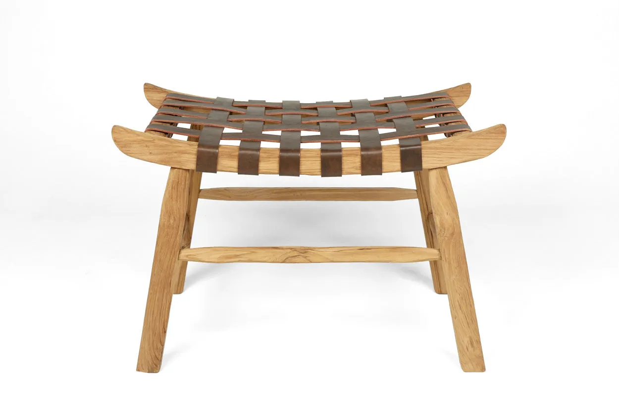 Leather Strapped Stool- Natural