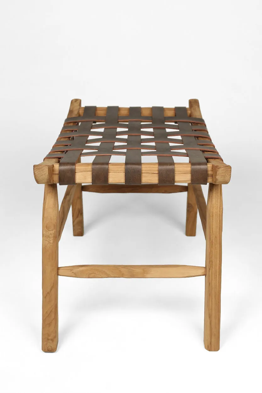 Leather Strapped Stool- Natural