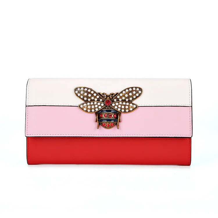 Leather Women's Wallet Contrast Color Big Wallet Long Paragraph Women's Long Wallet