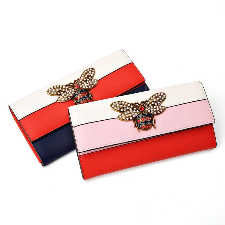 Leather Women's Wallet Contrast Color Big Wallet Long Paragraph Women's Long Wallet