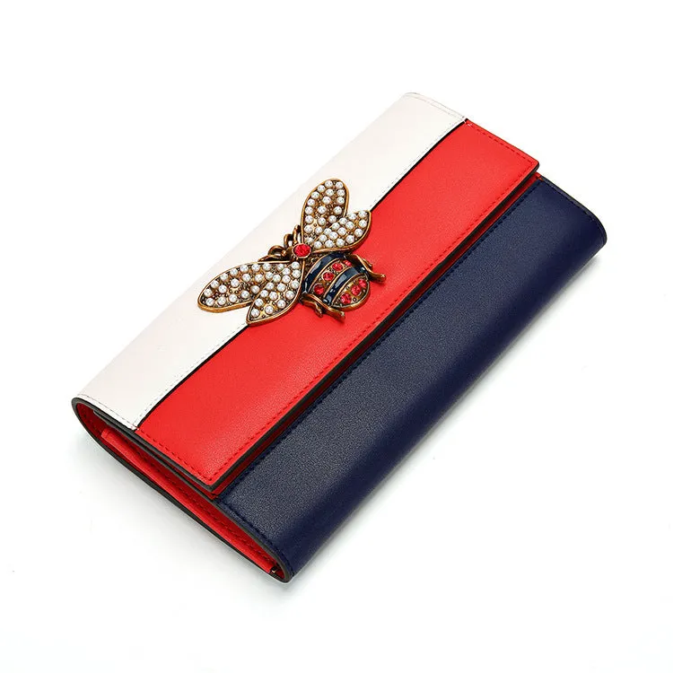 Leather Women's Wallet Contrast Color Big Wallet Long Paragraph Women's Long Wallet