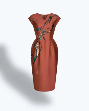 Leopard - Cap Sleeves Pegged Midi Dress