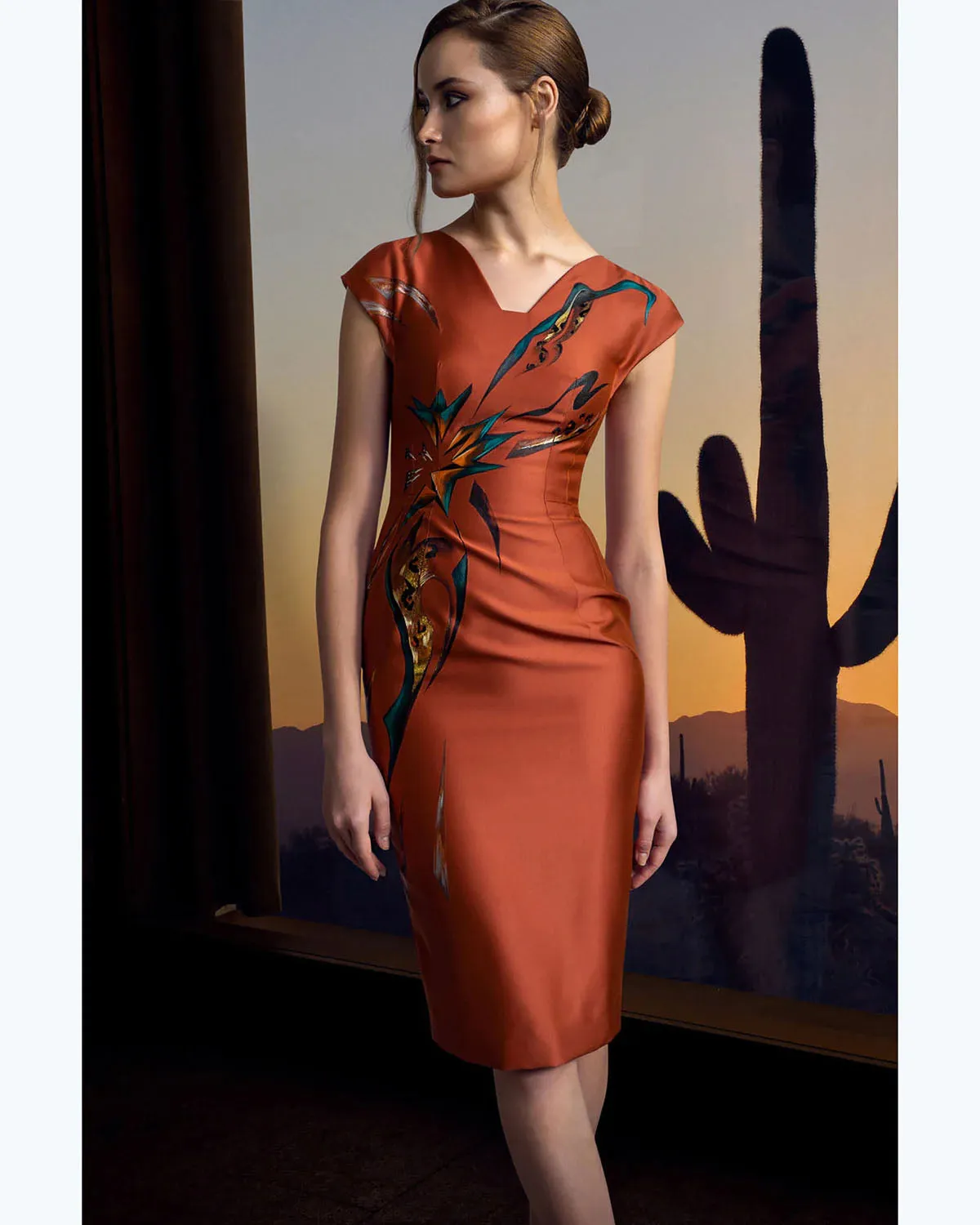 Leopard - Cap Sleeves Pegged Midi Dress