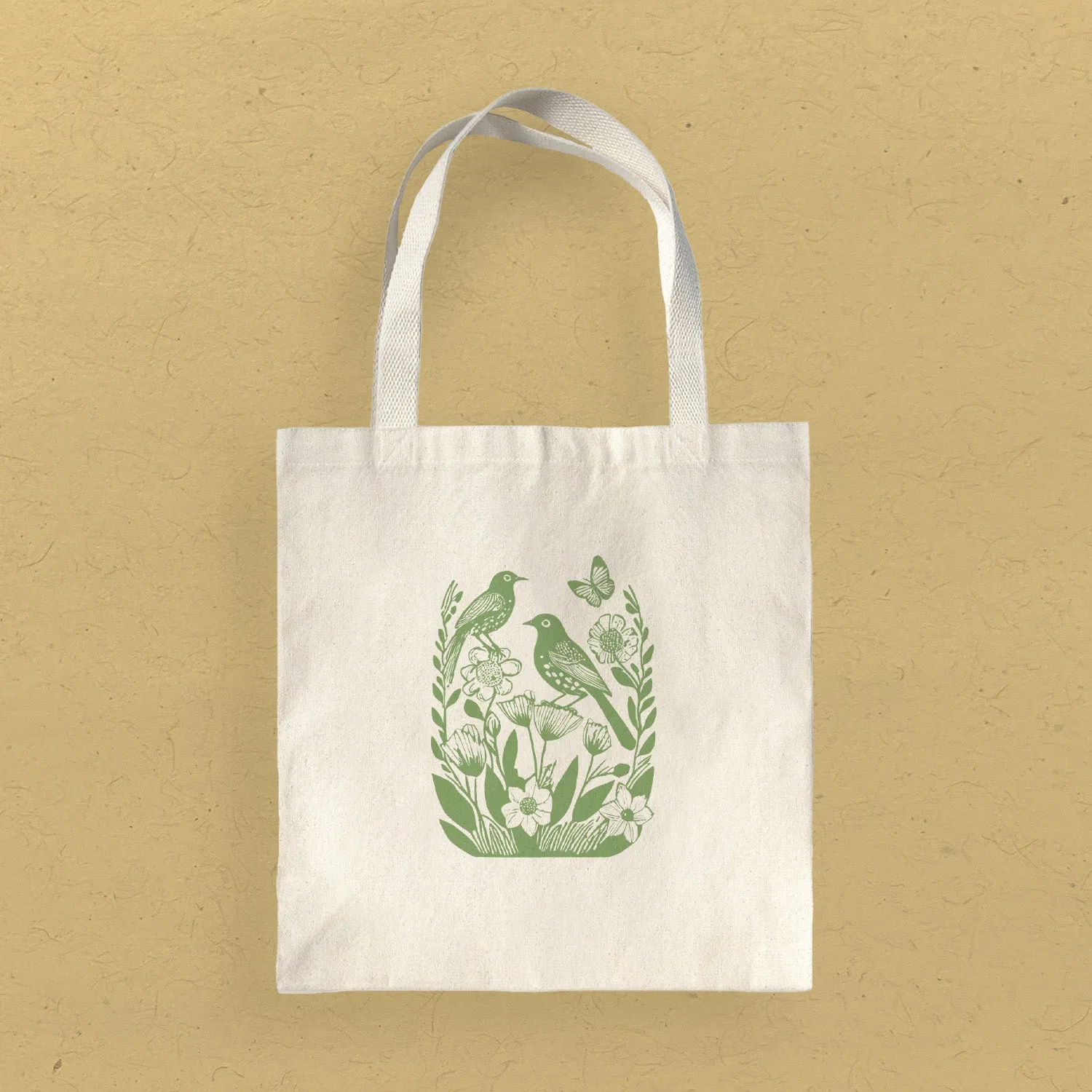 Linocut Spring Birds - Canvas Tote Bag