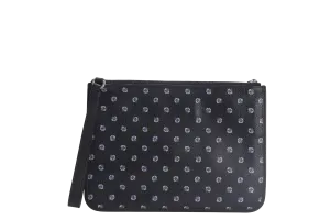 LOEWE MADRID ISLA CLUTCH BLUE MONOGRAM BLACK CALFSKIN - PIEL VACUNO & PALLADIUM HARDWARE (061402) WITH DUST COVER AND BOX