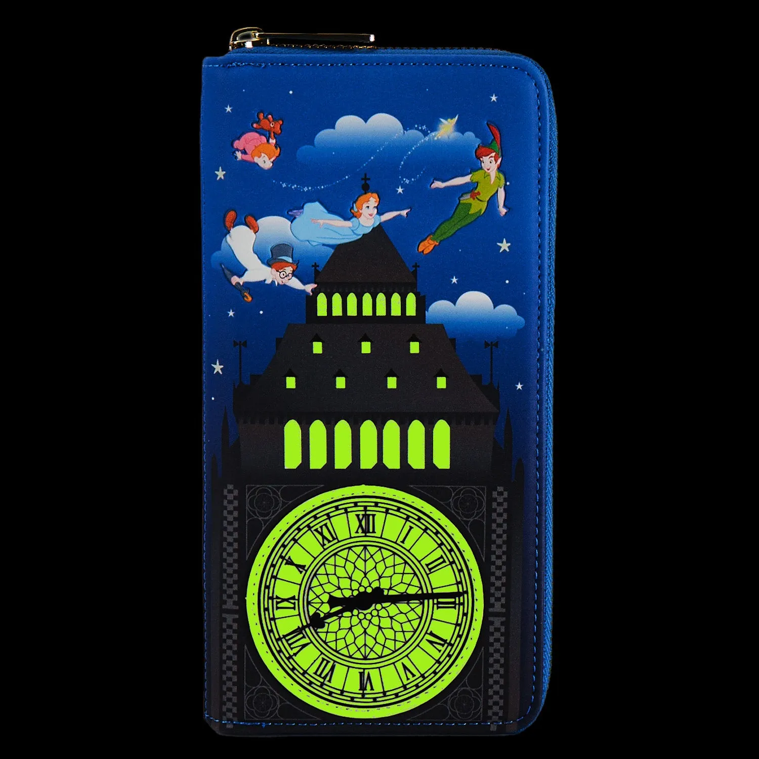 Loungefly Peter Pan Clock Glow in the Dark Zip Around Wallet