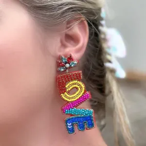 'Love' Rhinestone & Bead Statement Earrings