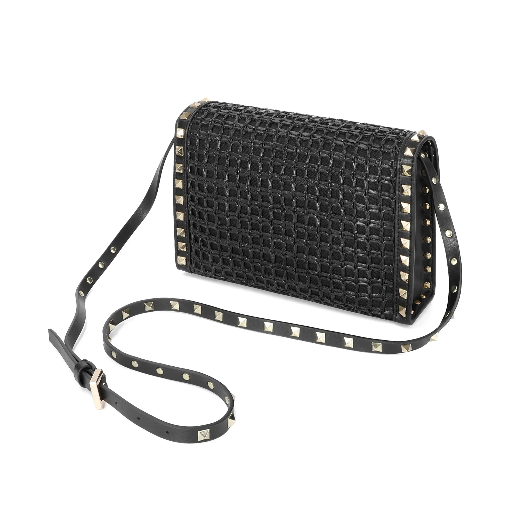 Luxe Studded Woven Crossbody Bag