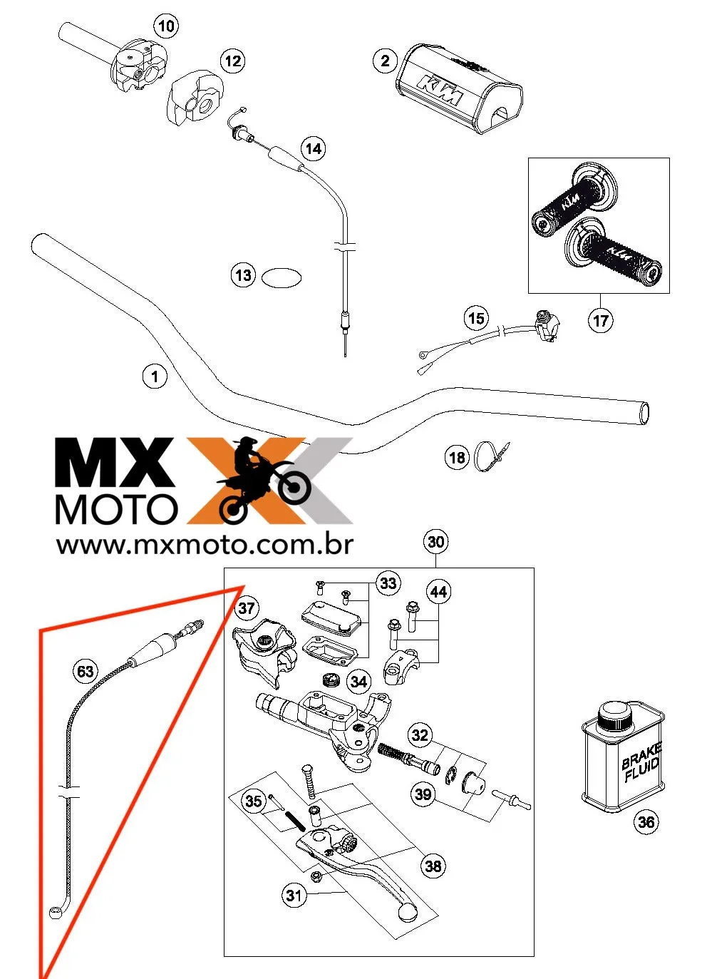 Magote / Flexível para Embreagem Brembo Original KTM 2T e 4T 17 a 24 - HUSQVARNA 18 a 24 ( Brembo ou Magura) - GAS GAS 21 a 24 ( Brembo ) - 79232063000