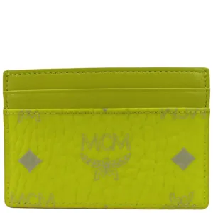 MCM Visetos Coated Canvas Card Case Wallet Neon Yellow