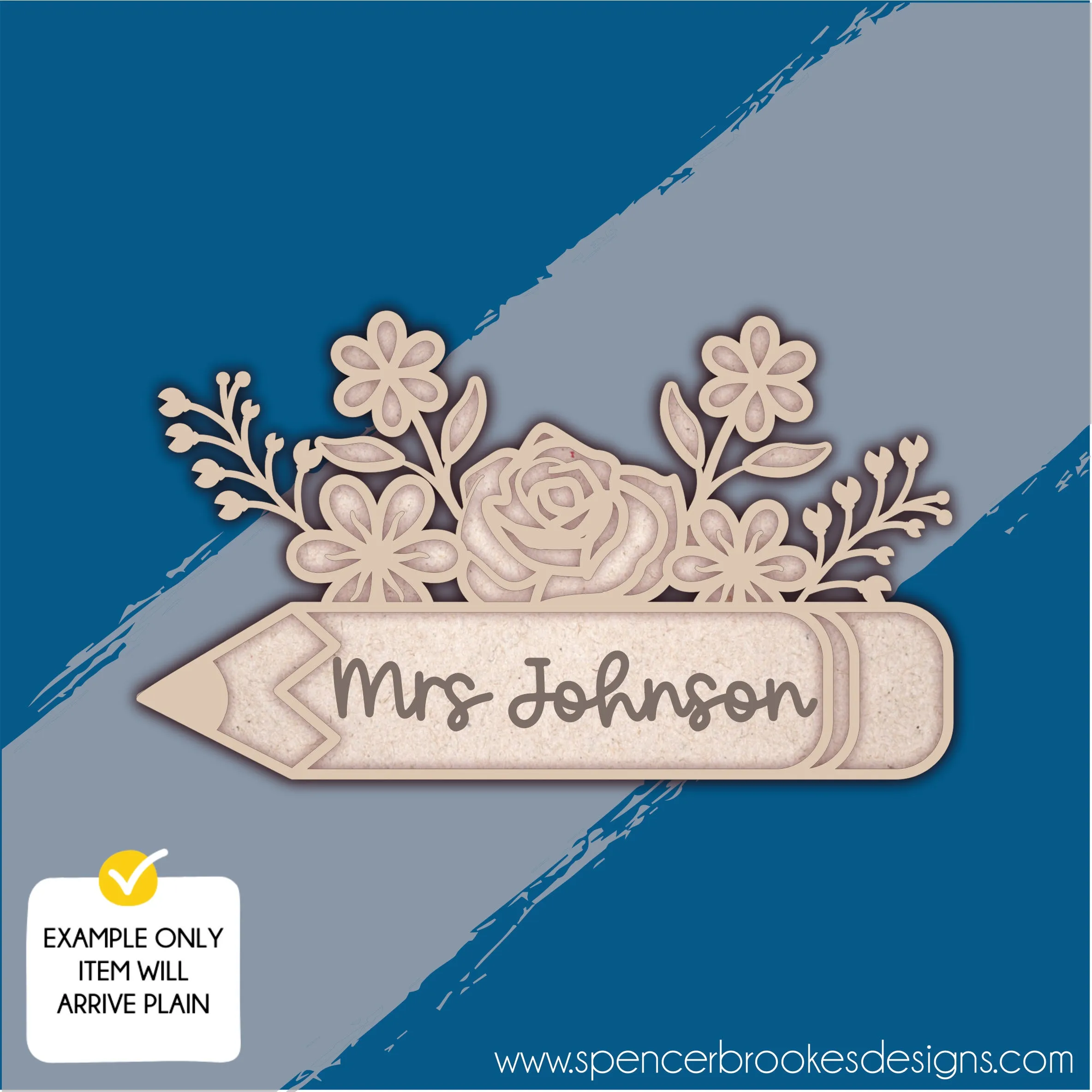 MDF Layered Personalised Teacher Pencil with Flowers