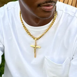 Men's Gold Large Statement Crucifix Necklace