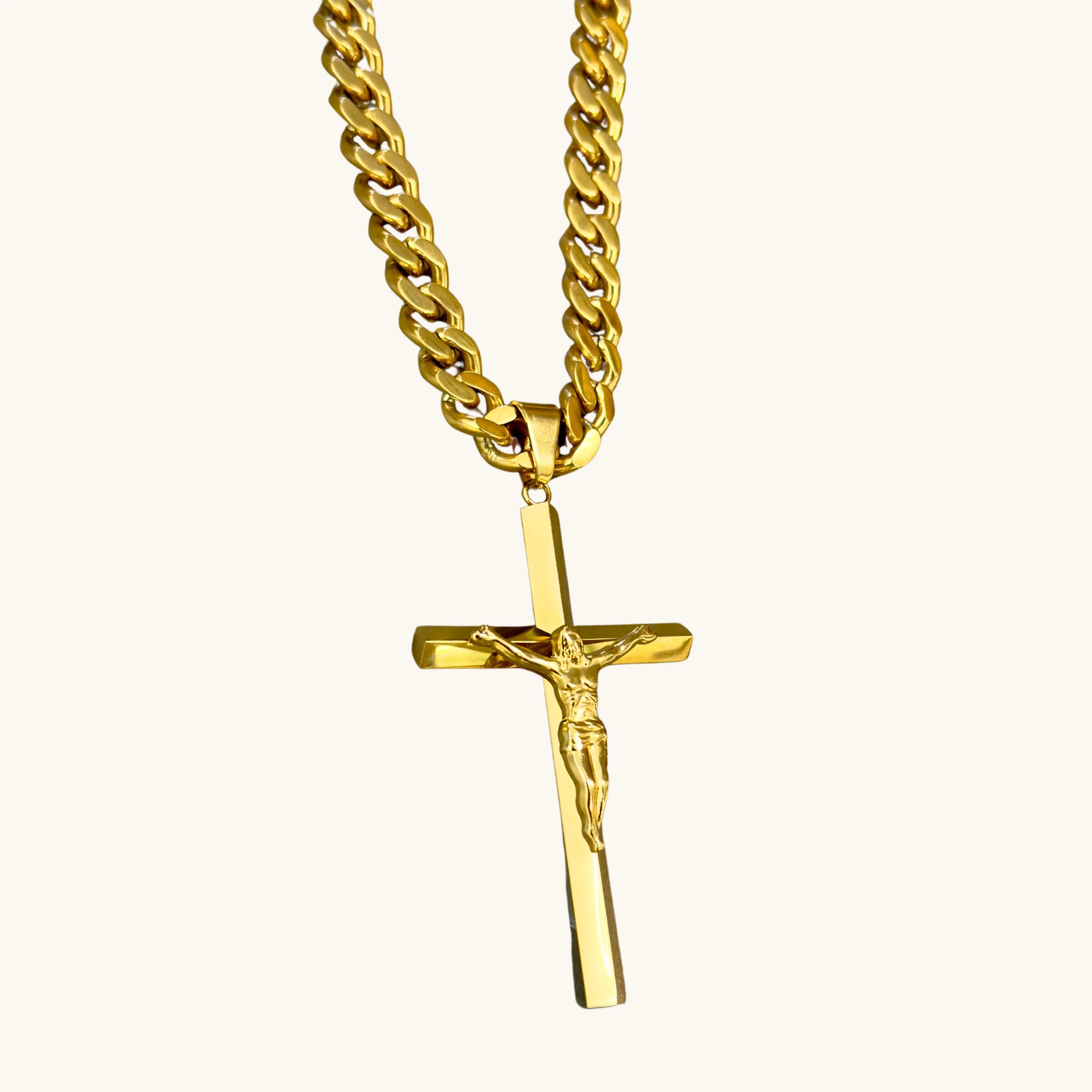 Men's Gold Large Statement Crucifix Necklace