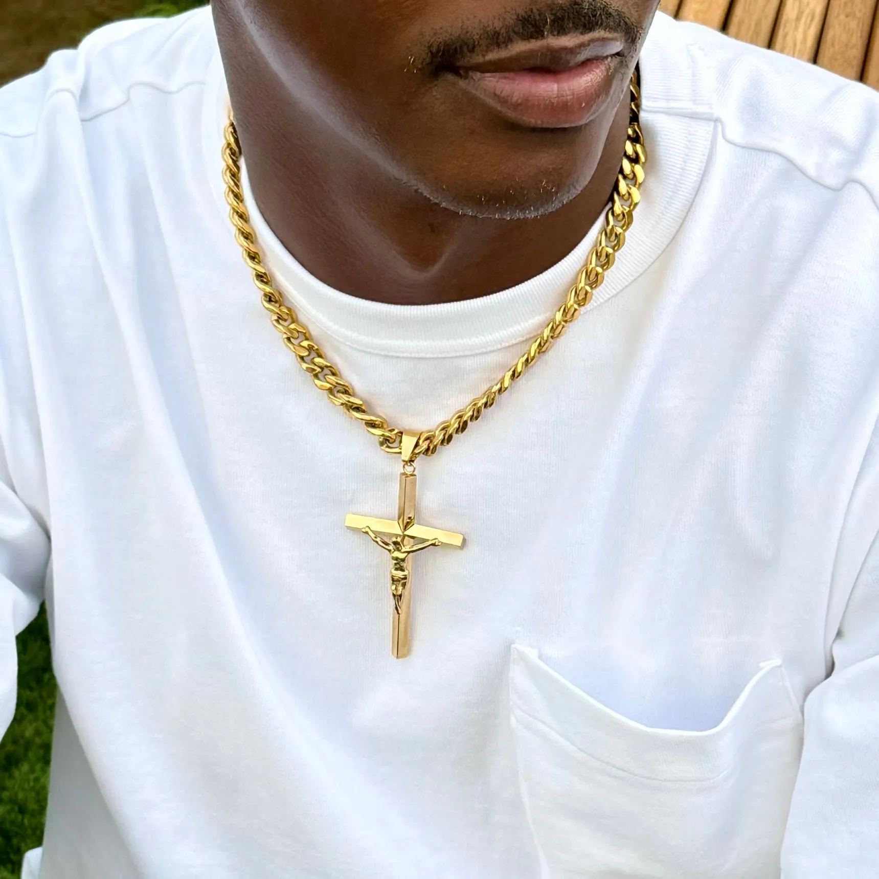 Men's Gold Large Statement Crucifix Necklace