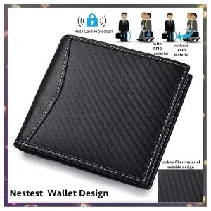 Mens RFID Carbon Black ID Wallet Slim Credit Card Holder Minimalist