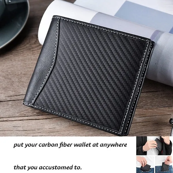 Mens RFID Carbon Black ID Wallet Slim Credit Card Holder Minimalist