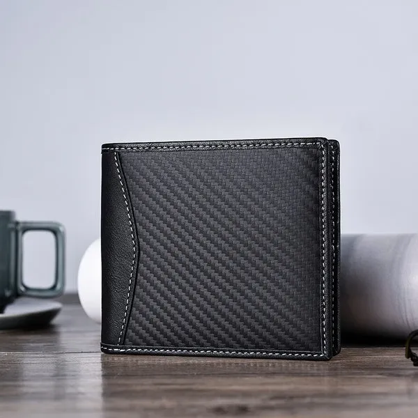 Mens RFID Carbon Black ID Wallet Slim Credit Card Holder Minimalist