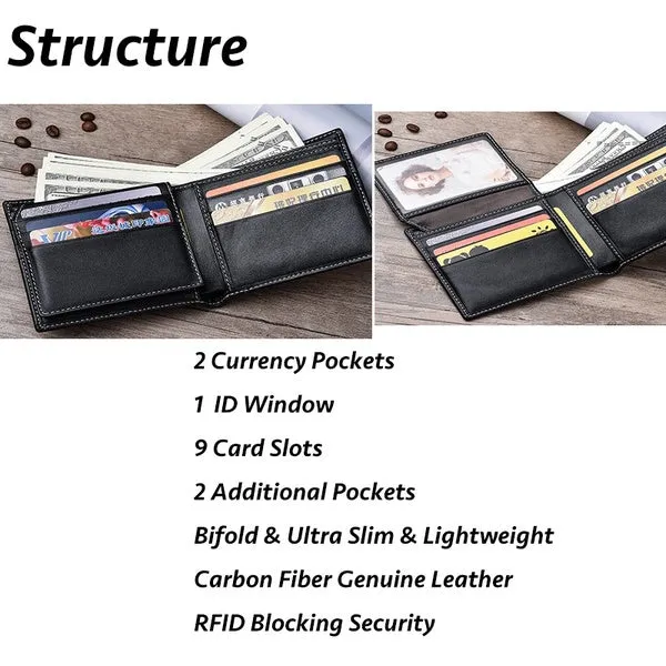 Mens RFID Carbon Black ID Wallet Slim Credit Card Holder Minimalist
