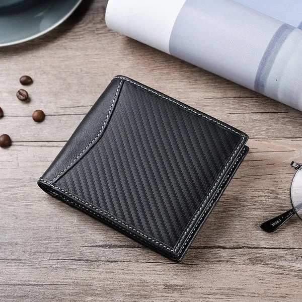 Mens RFID Carbon Black ID Wallet Slim Credit Card Holder Minimalist