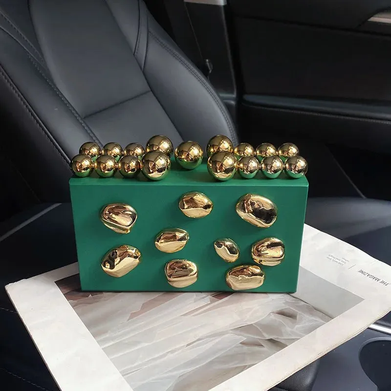 Metal Rivets Luxury Evening Clutch Bag