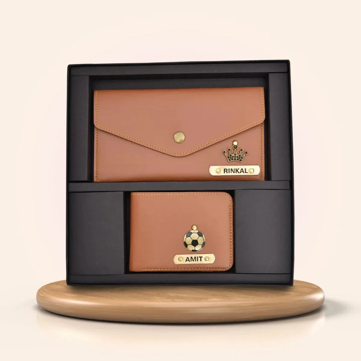 Minimal clutch & Men's Wallet & Personalised Couple Rainbow Classic WaterBottle - Tan