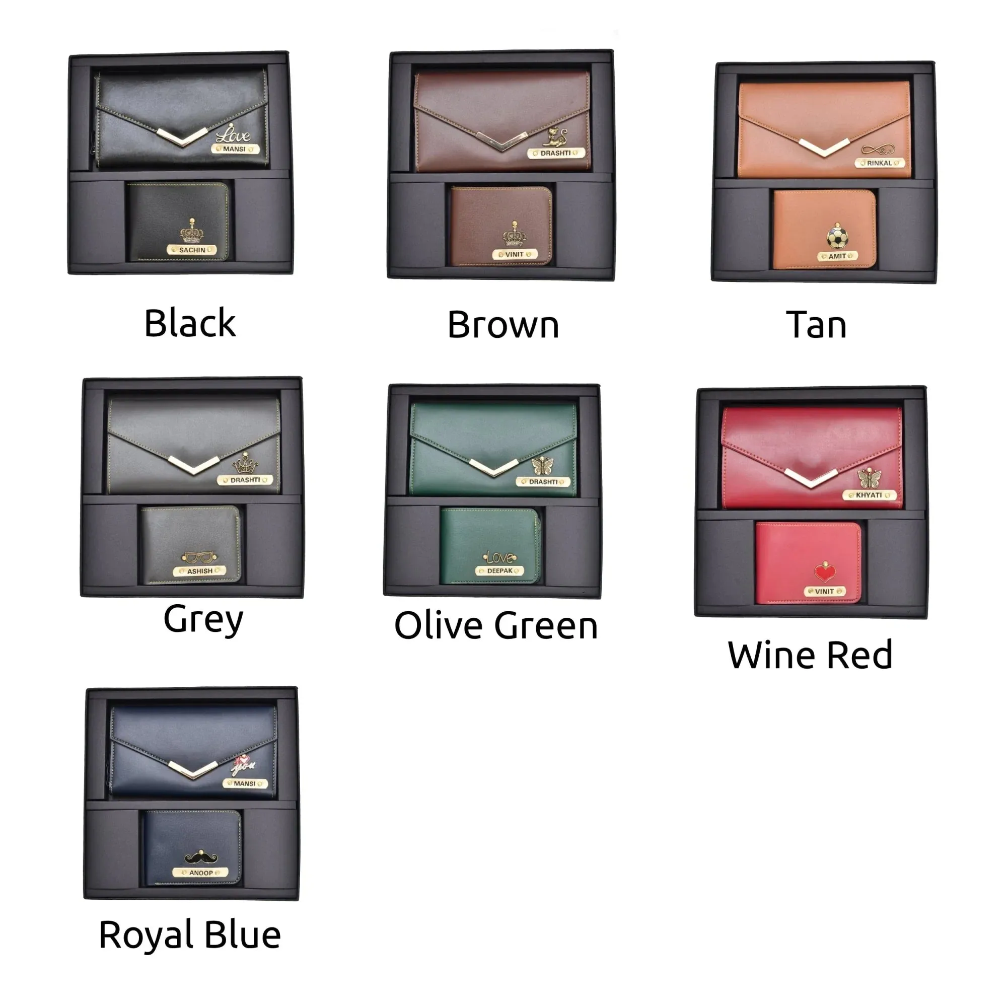 Minimal clutch & Men's Wallet & Personalised Couple Rainbow Classic WaterBottle - Tan