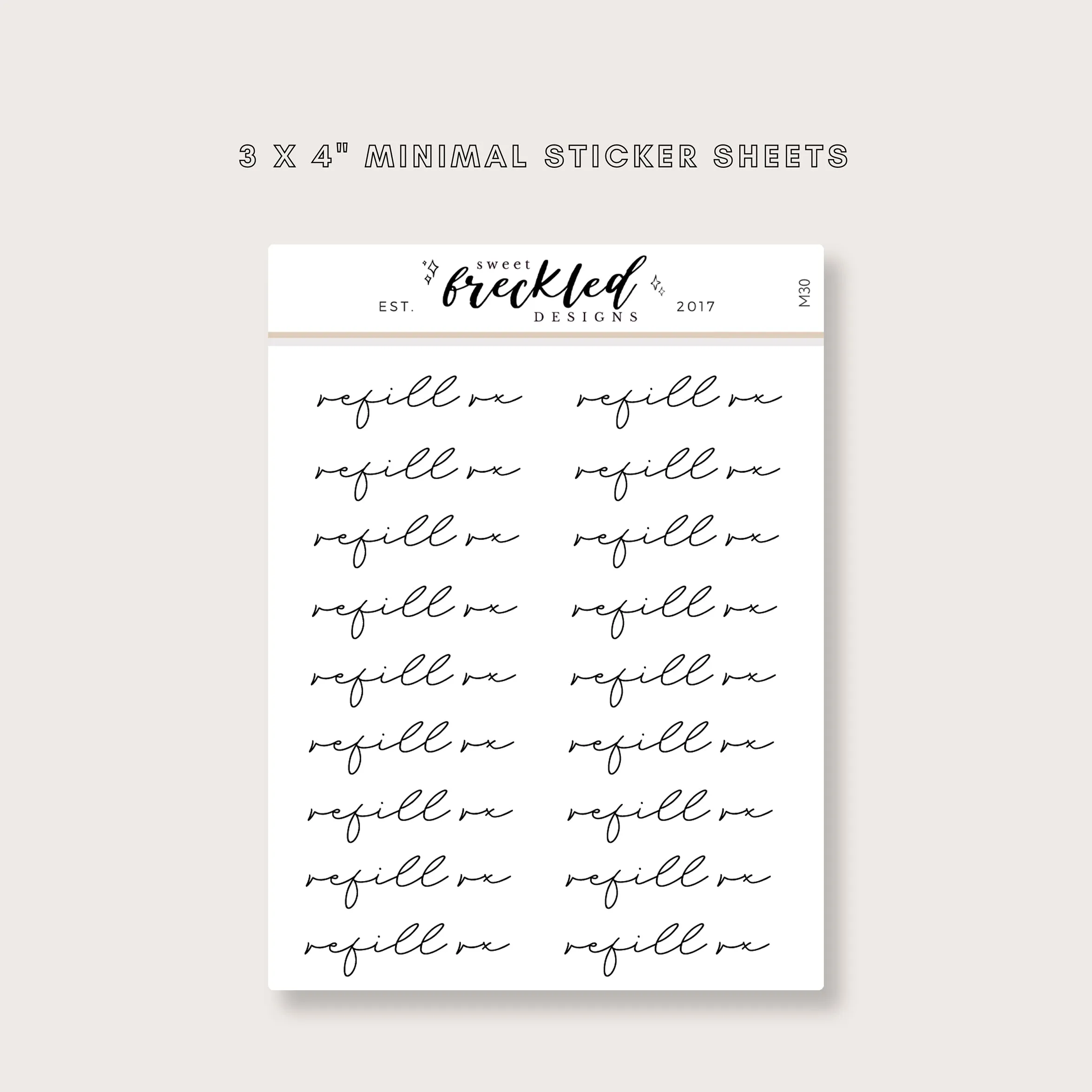 Minimalistic Script "Refill Rx" Stickers