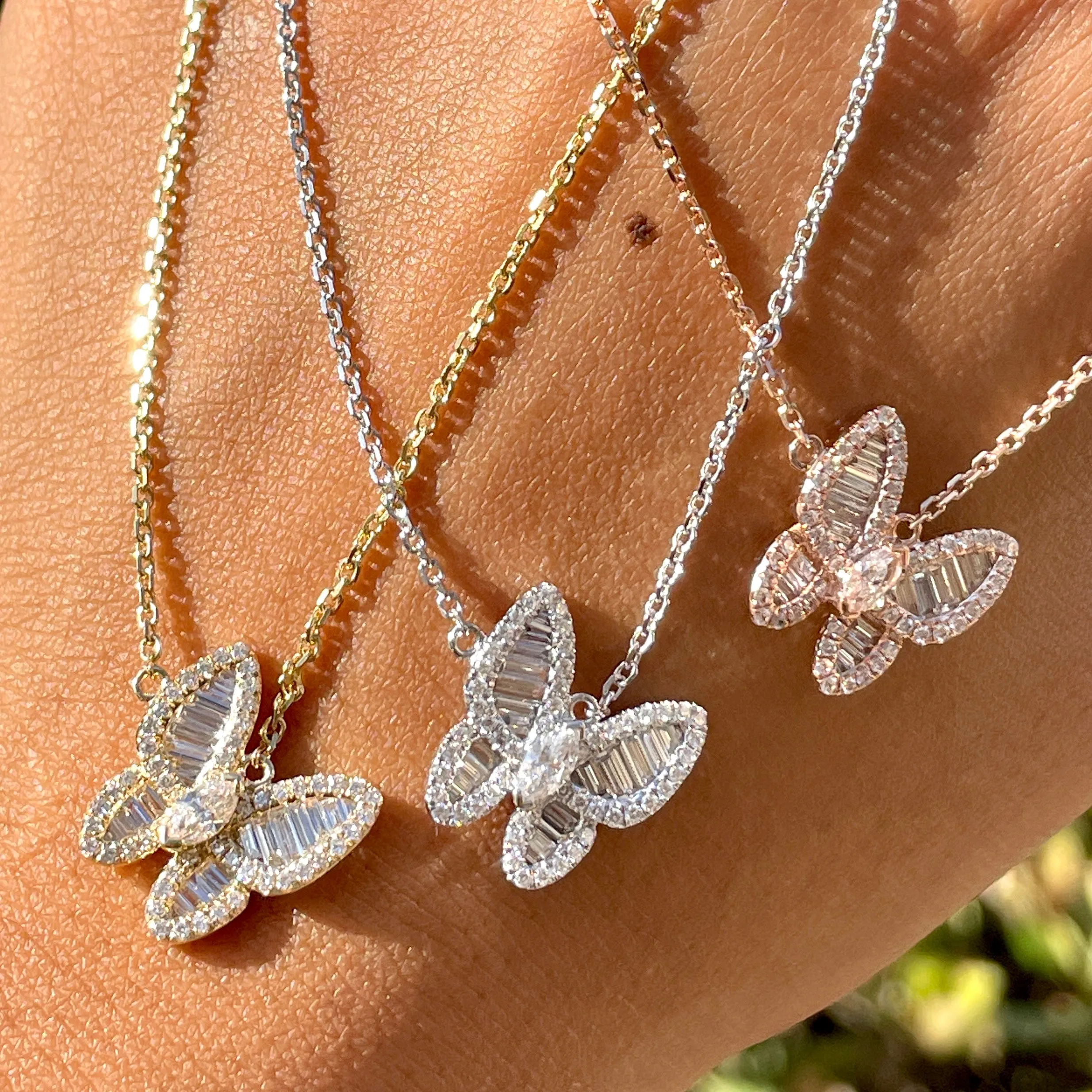 Mixed Diamond Butterfly Pendant
