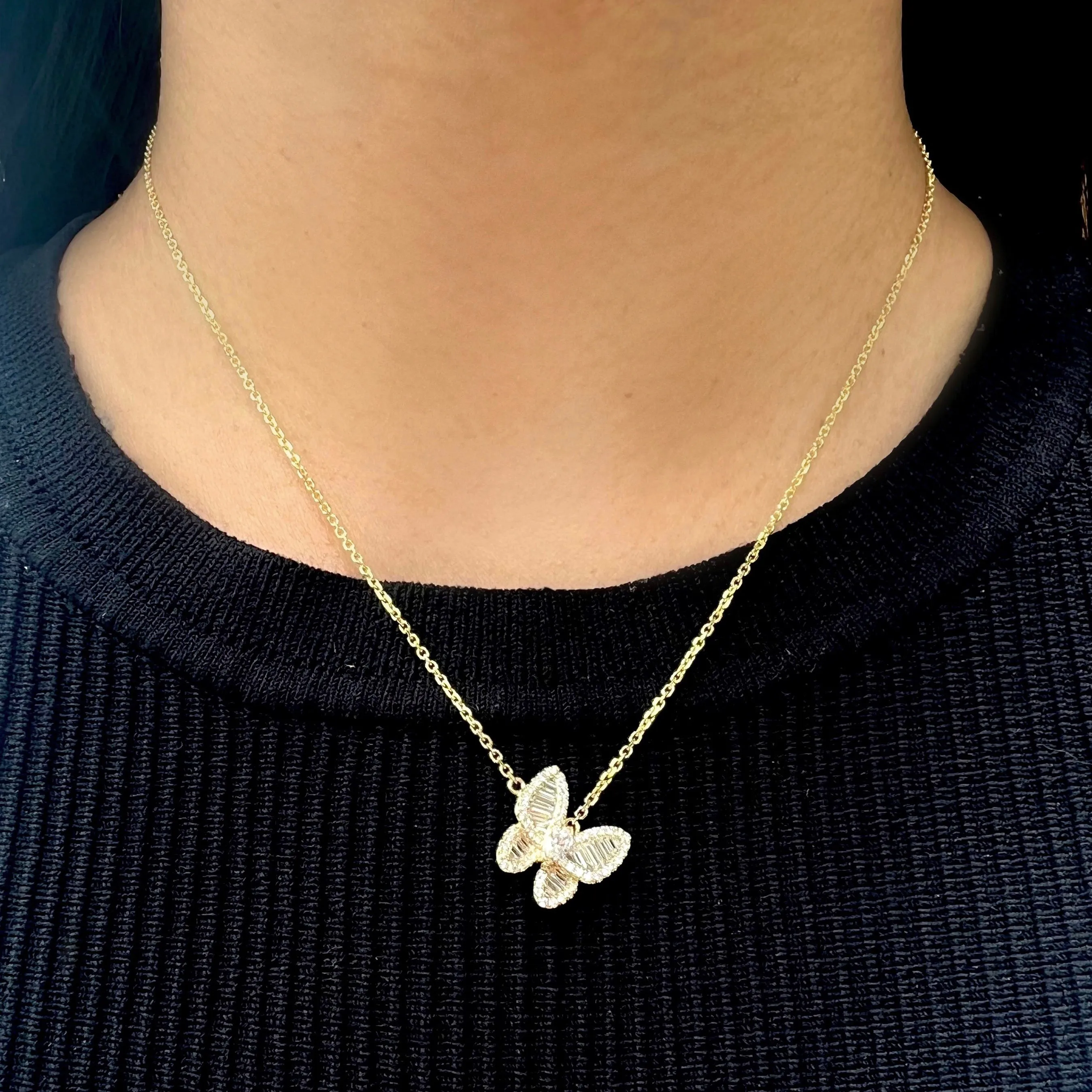 Mixed Diamond Butterfly Pendant