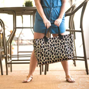 Monogrammed Leopard Tote - Black and Tan