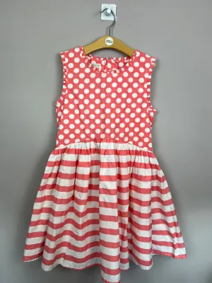 Monsoon coral spots/stripes party dress 10y