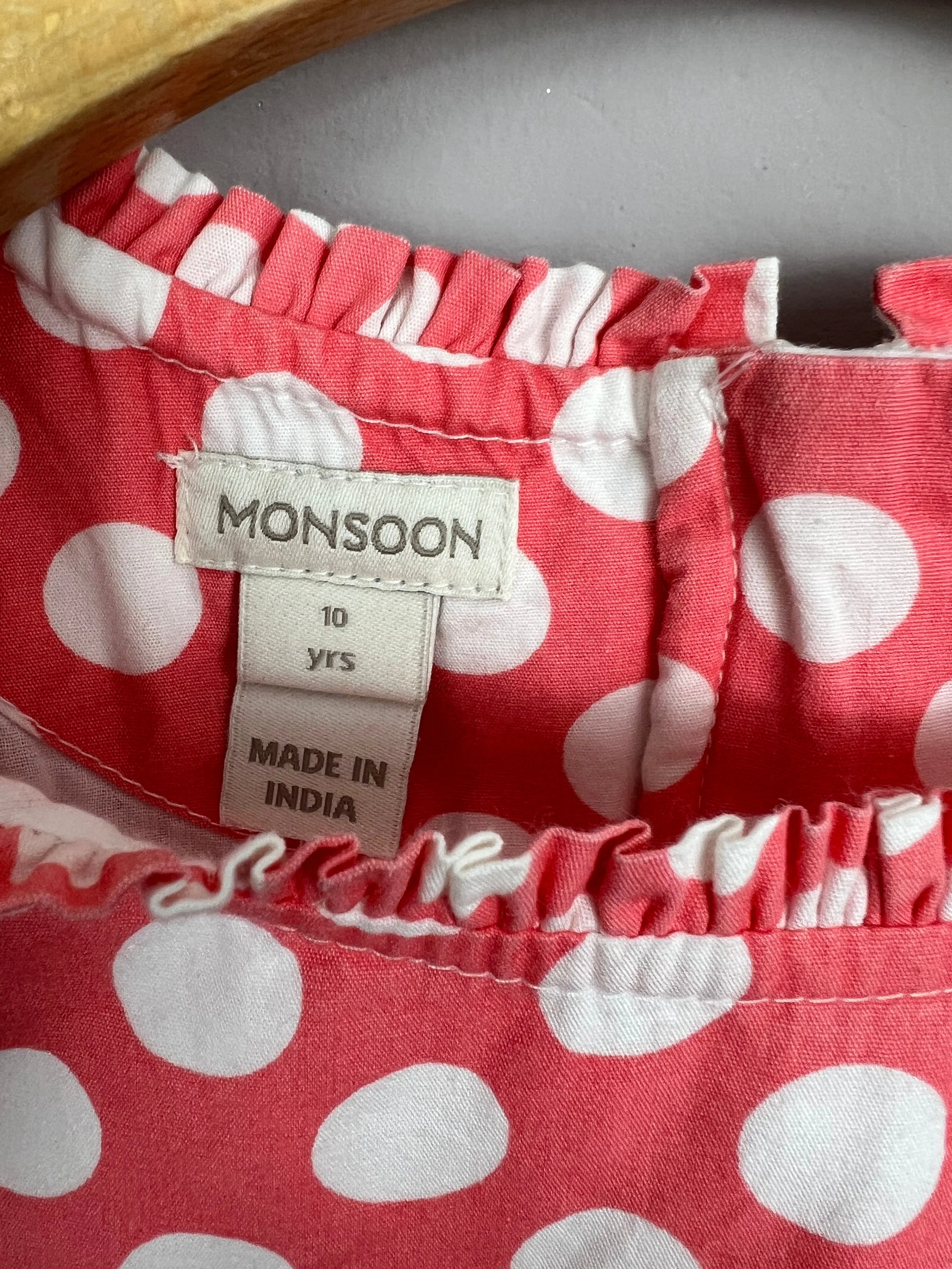 Monsoon coral spots/stripes party dress 10y