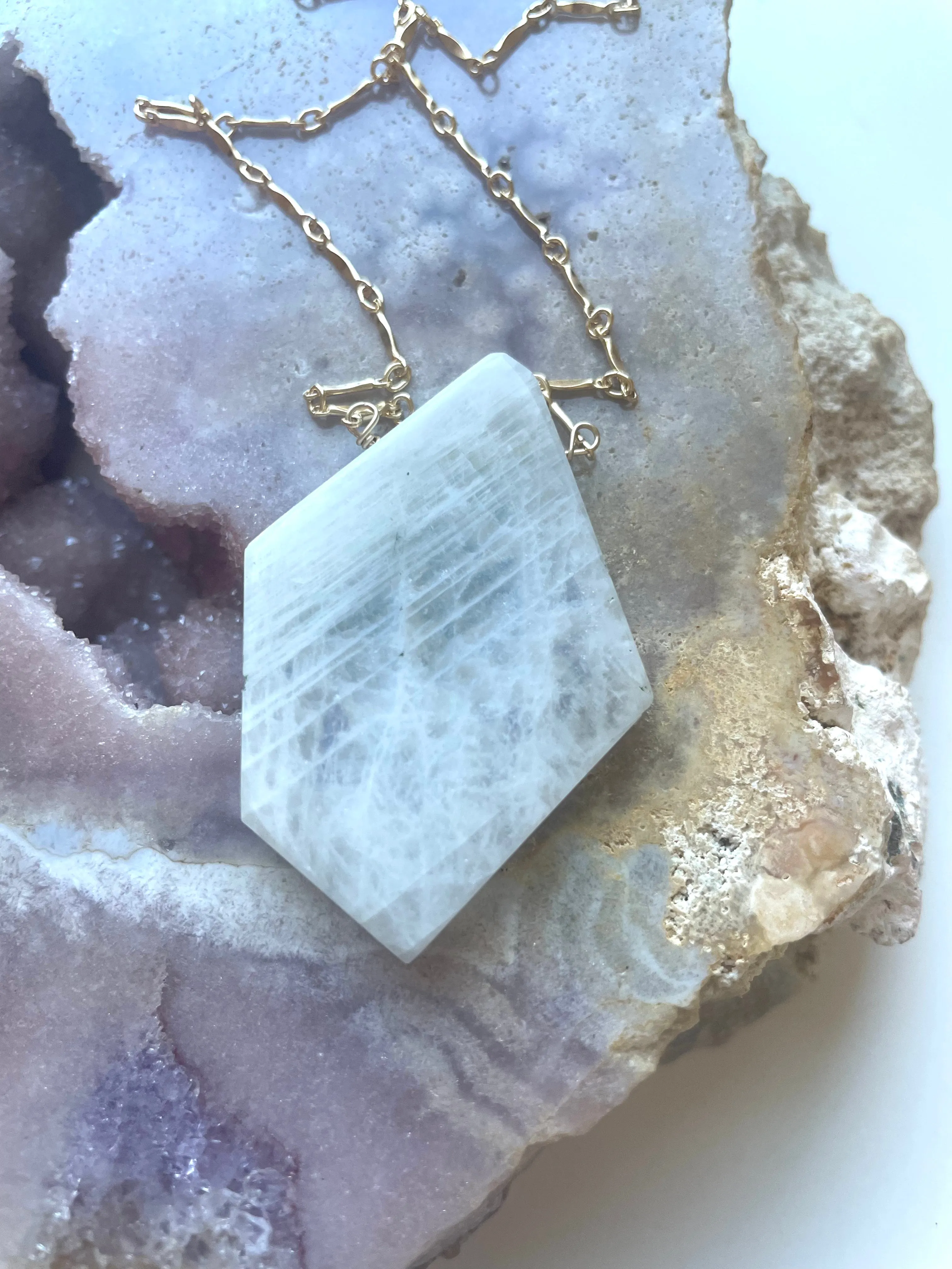 Moonstone Pendant Statement Necklace Gold Fill