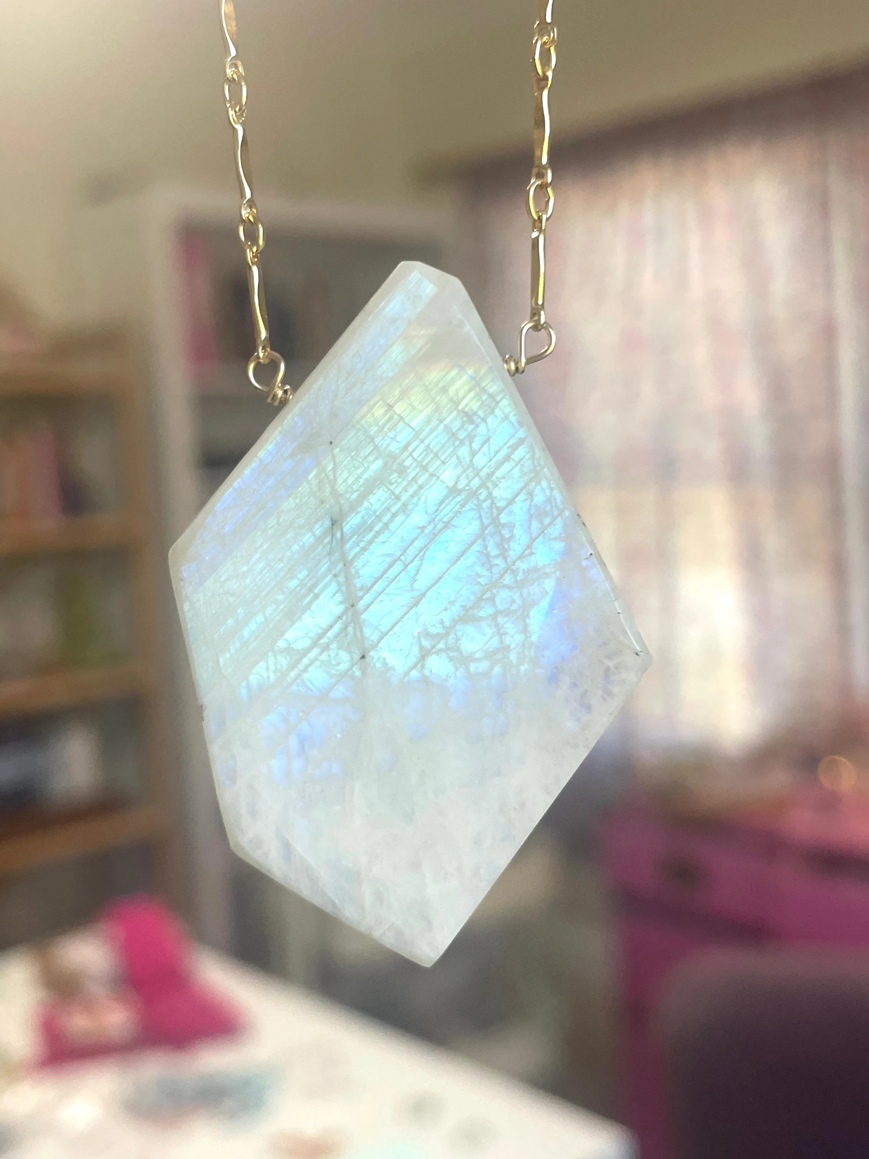 Moonstone Pendant Statement Necklace Gold Fill