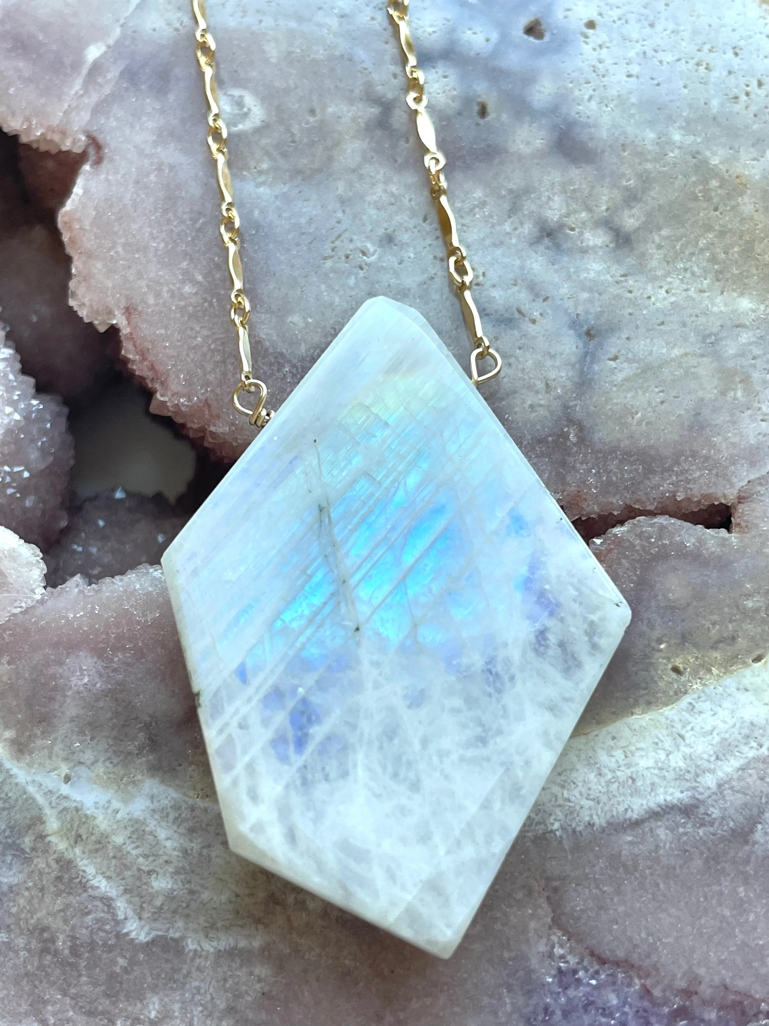 Moonstone Pendant Statement Necklace Gold Fill