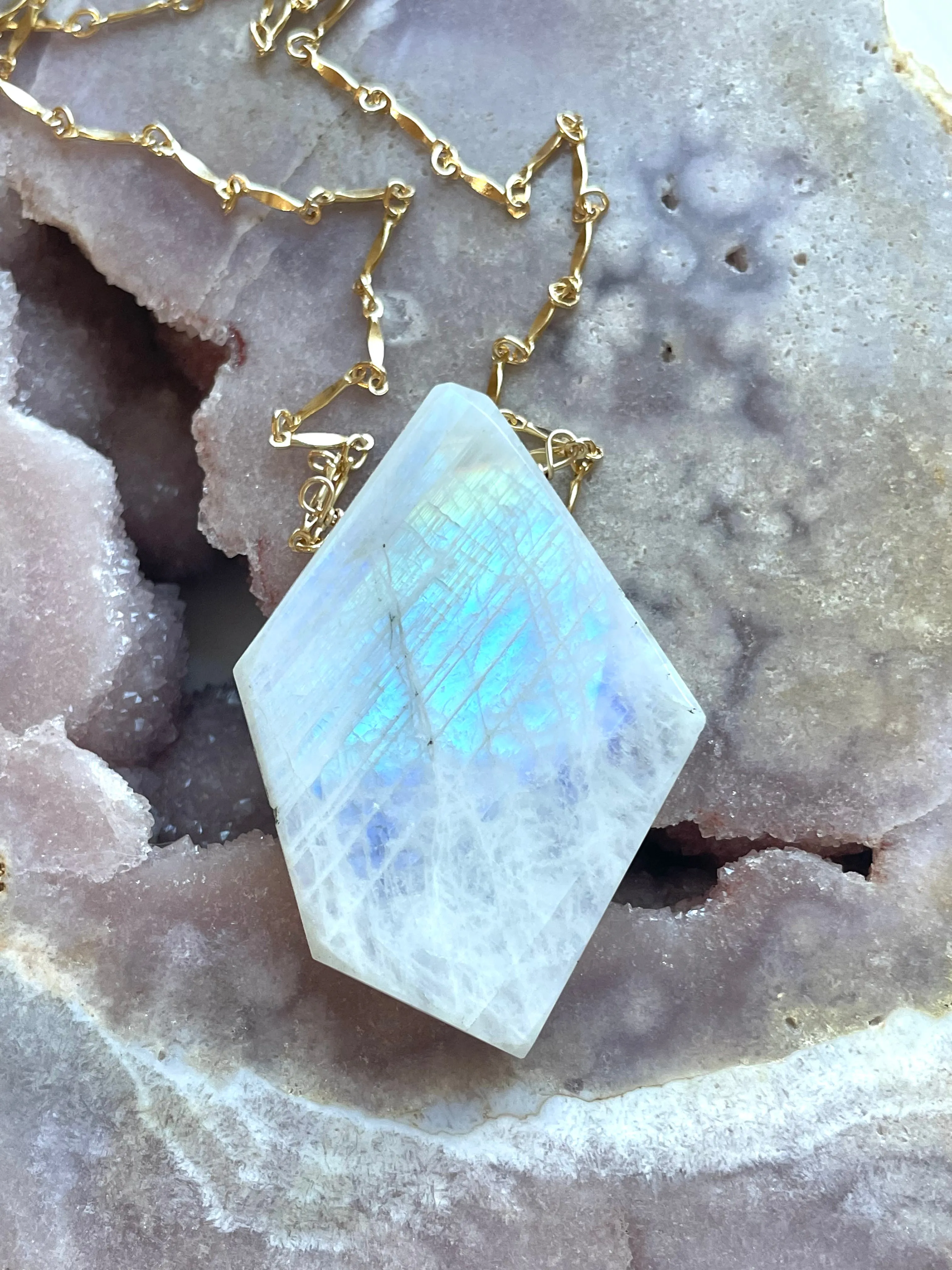 Moonstone Pendant Statement Necklace Gold Fill