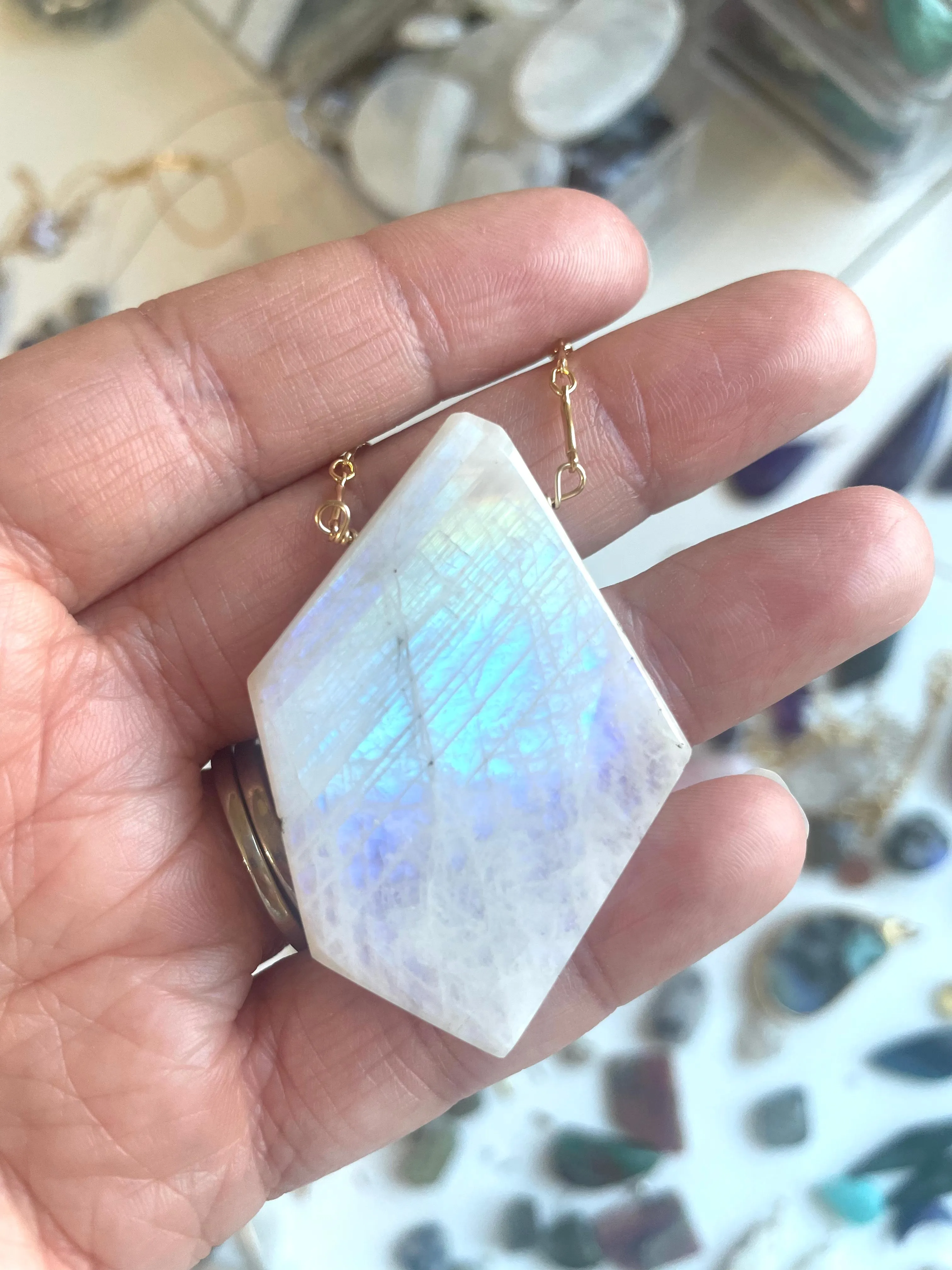 Moonstone Pendant Statement Necklace Gold Fill