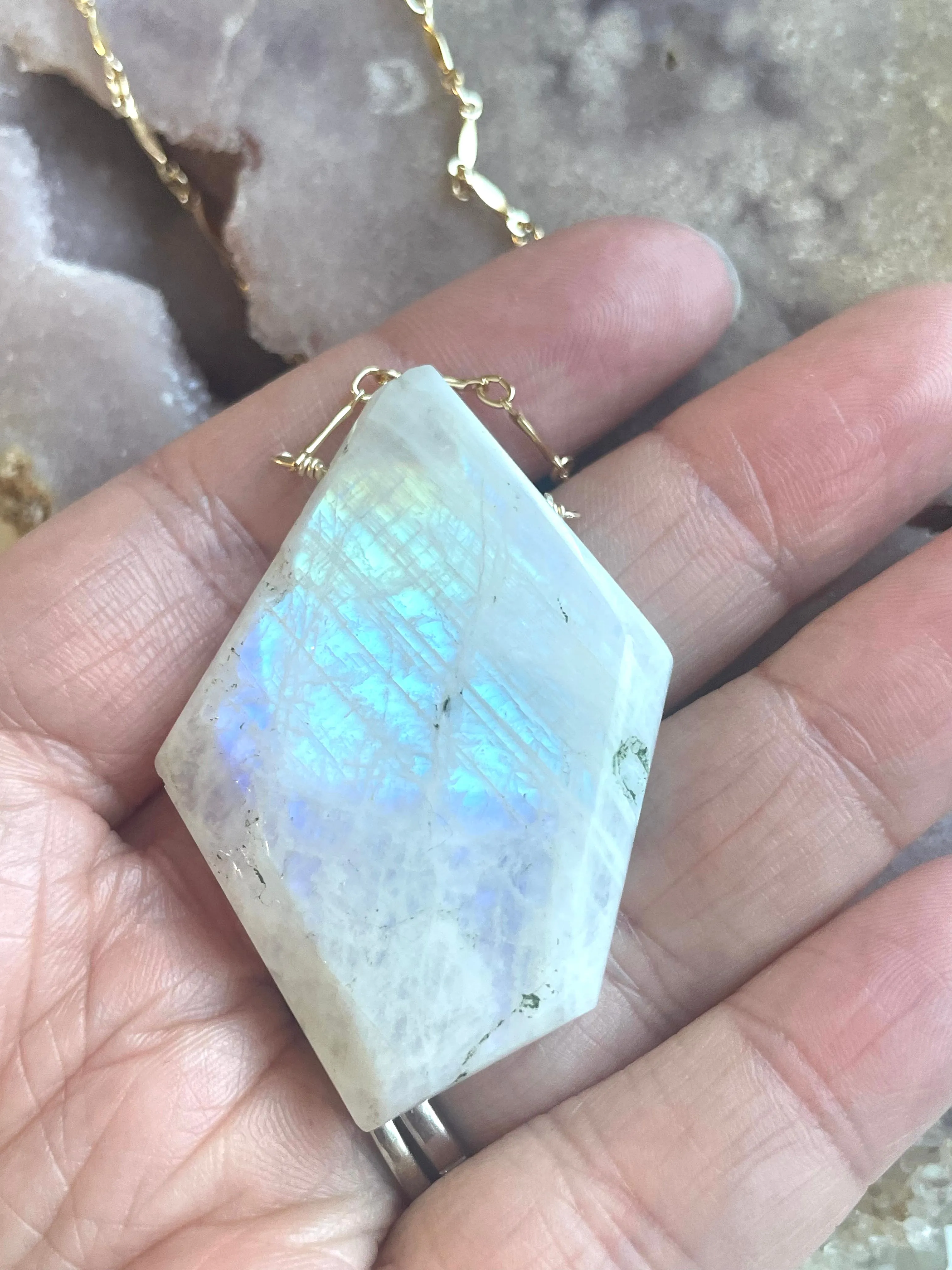 Moonstone Pendant Statement Necklace Gold Fill