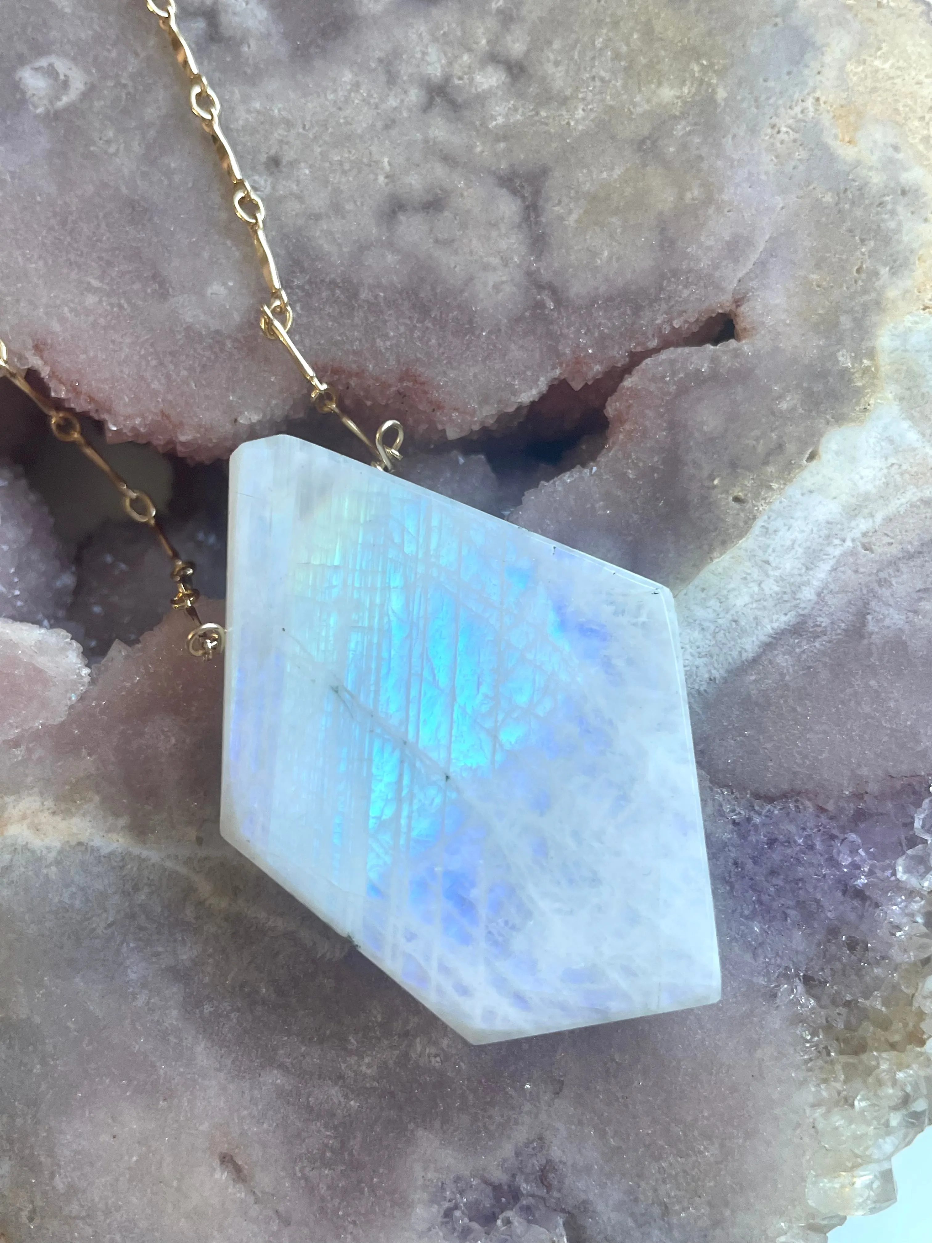 Moonstone Pendant Statement Necklace Gold Fill