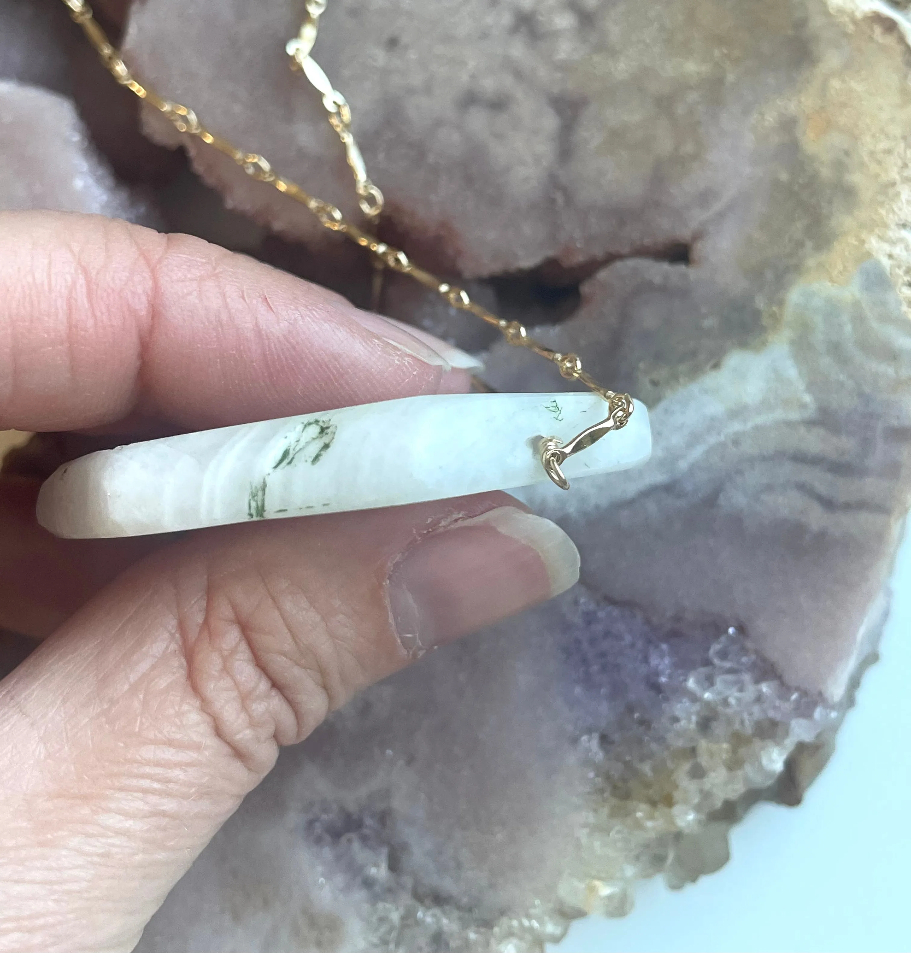 Moonstone Pendant Statement Necklace Gold Fill
